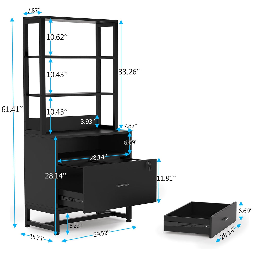 File Cabinet with 2 Drawer, Modern Filing Cabinet Printer Stand with Lock