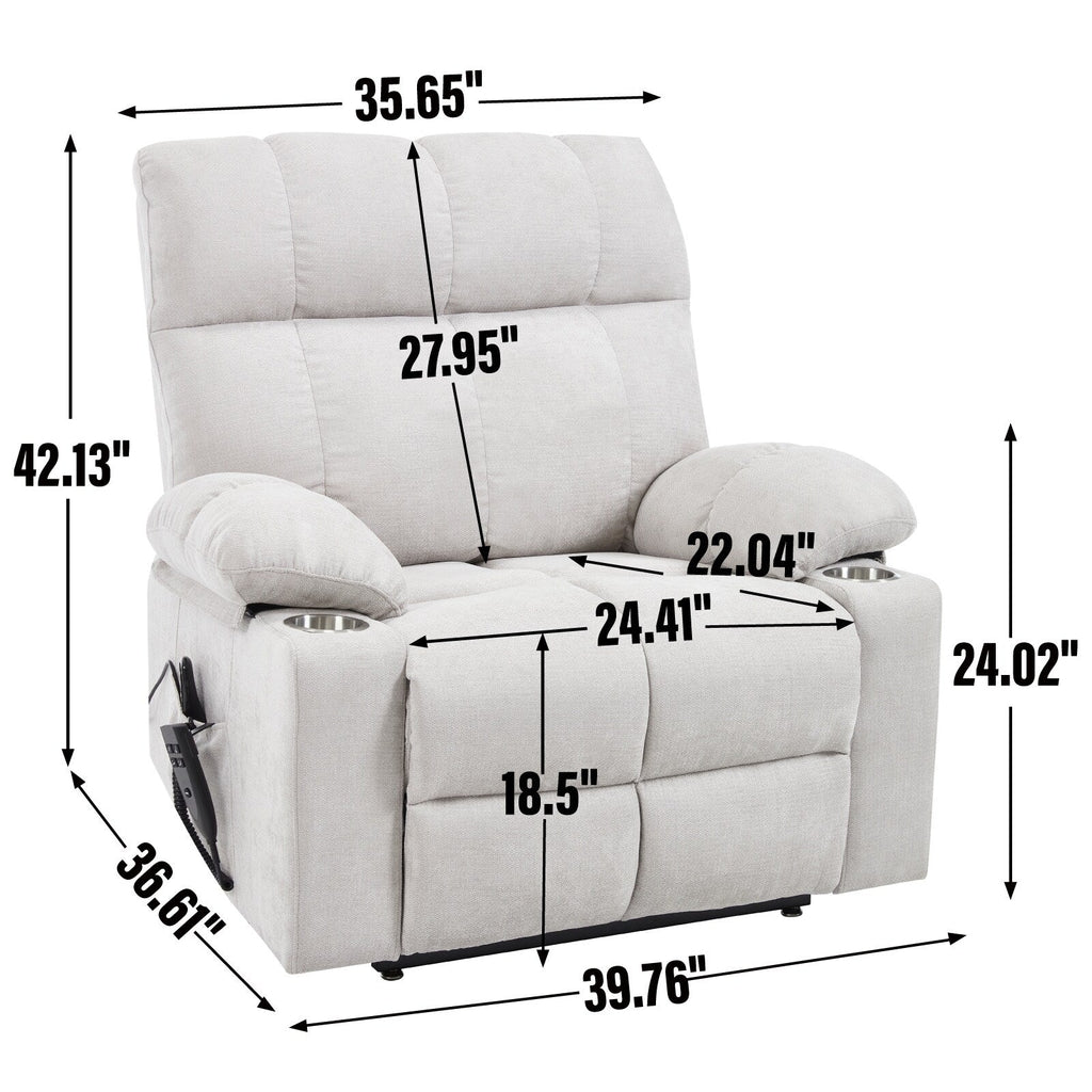 Lazy Boy Dual Motor Chenille Power Lift Recliner w/Massage and Lumbar Heating, Dual Cup Holders, Grey-Blue
