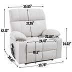 Lazy Boy Dual Motor Chenille Power Lift Recliner w/Massage and Lumbar Heating, Dual Cup Holders, Grey-Blue