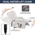 Lazy Boy Dual Motor Chenille Power Lift Recliner w/Massage and Lumbar Heating, Dual Cup Holders, Grey-Blue