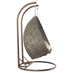 LeisureMod 2 Person Hanging Egg Chair with Stand - Outdoor/Indoor Rattan Wicker Patio Swing Hammock Lounger with Cushions