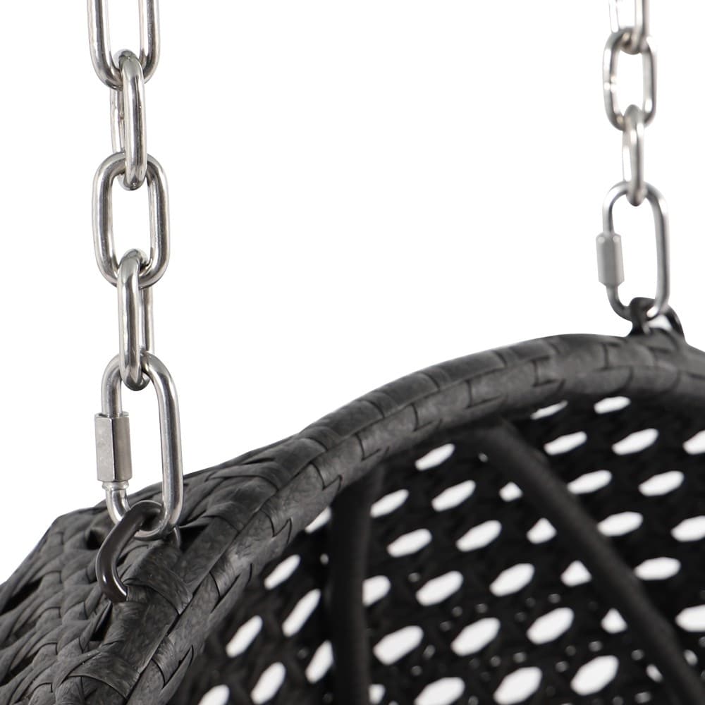 LeisureMod 2 Person Hanging Egg Chair with Stand - Outdoor/Indoor Rattan Wicker Patio Swing Hammock Lounger with Cushions