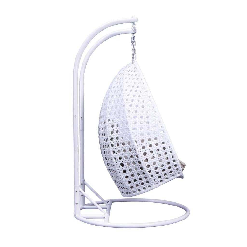 LeisureMod 2 Person Hanging Egg Chair with Stand - Outdoor/Indoor Rattan Wicker Patio Swing Hammock Lounger with Cushions