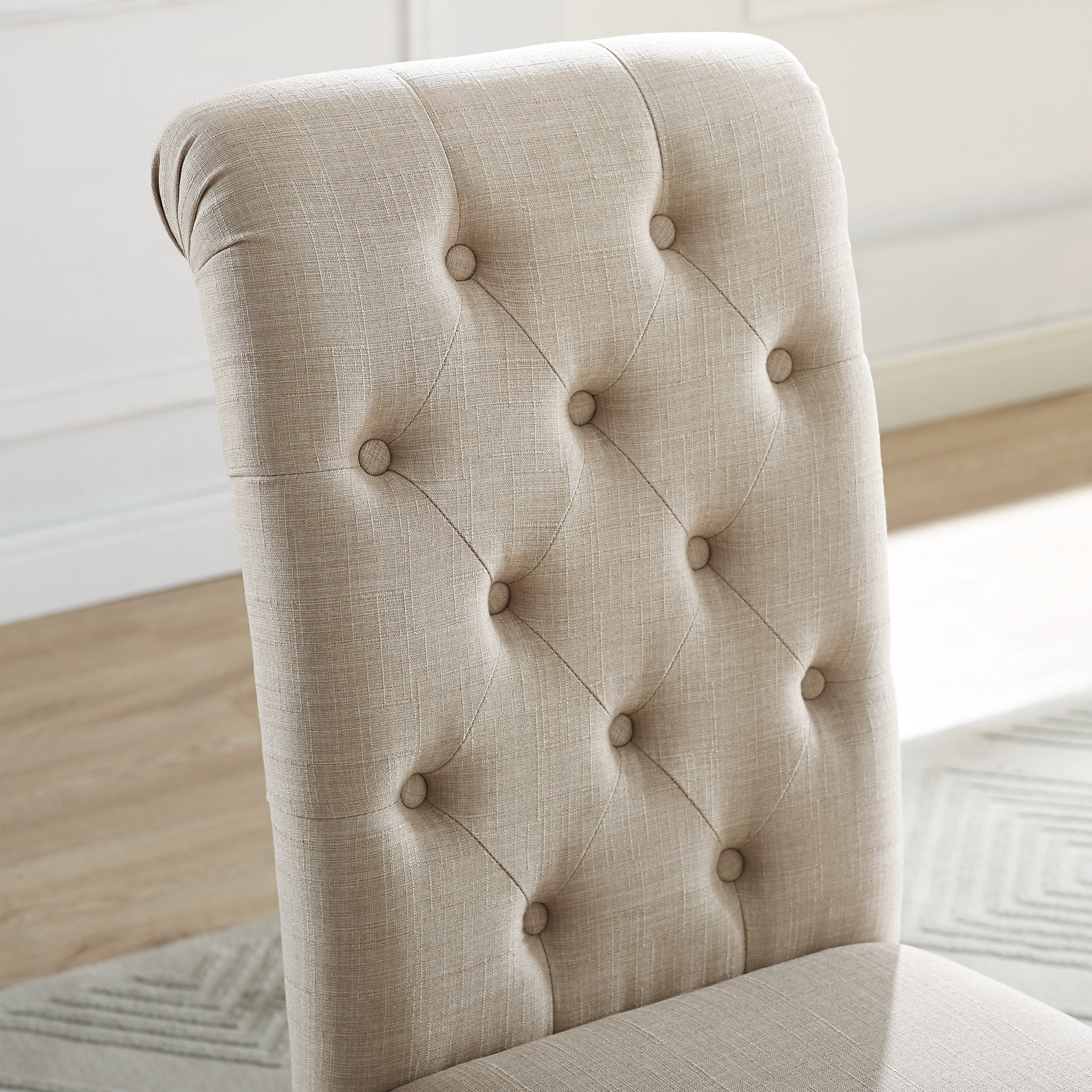 Roundhill Furniture Leviton Solid Wood Tufted Dining Chair (Set of 2)