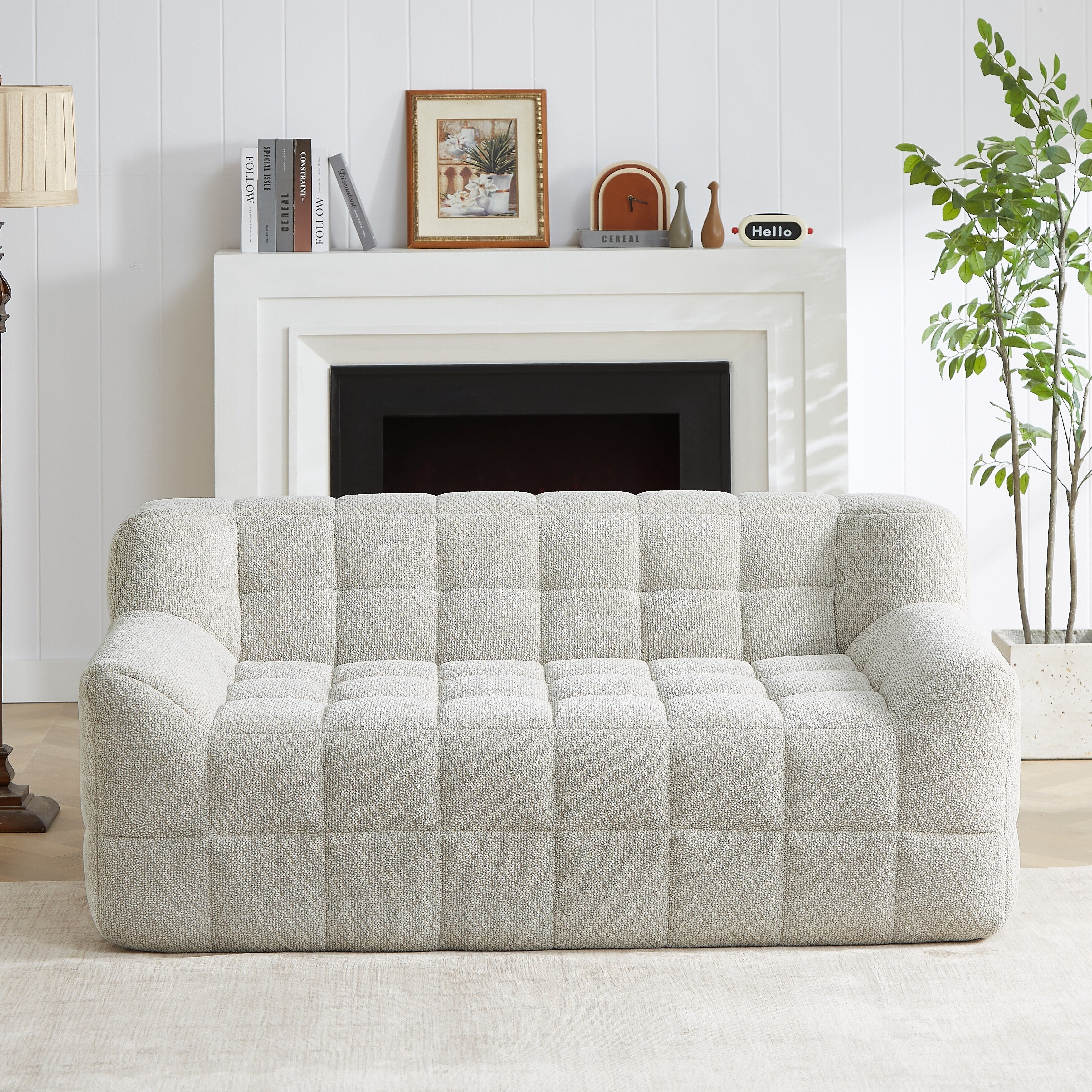 Liyasi 2 Seater Full Compression Sofa Beige Lychee Velvet No Assembly Required