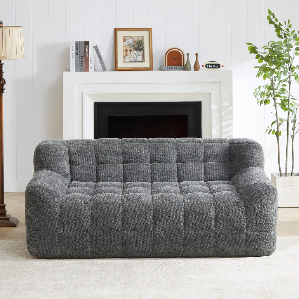Liyasi 2 Seater Full Compression Sofa Beige Lychee Velvet No Assembly Required