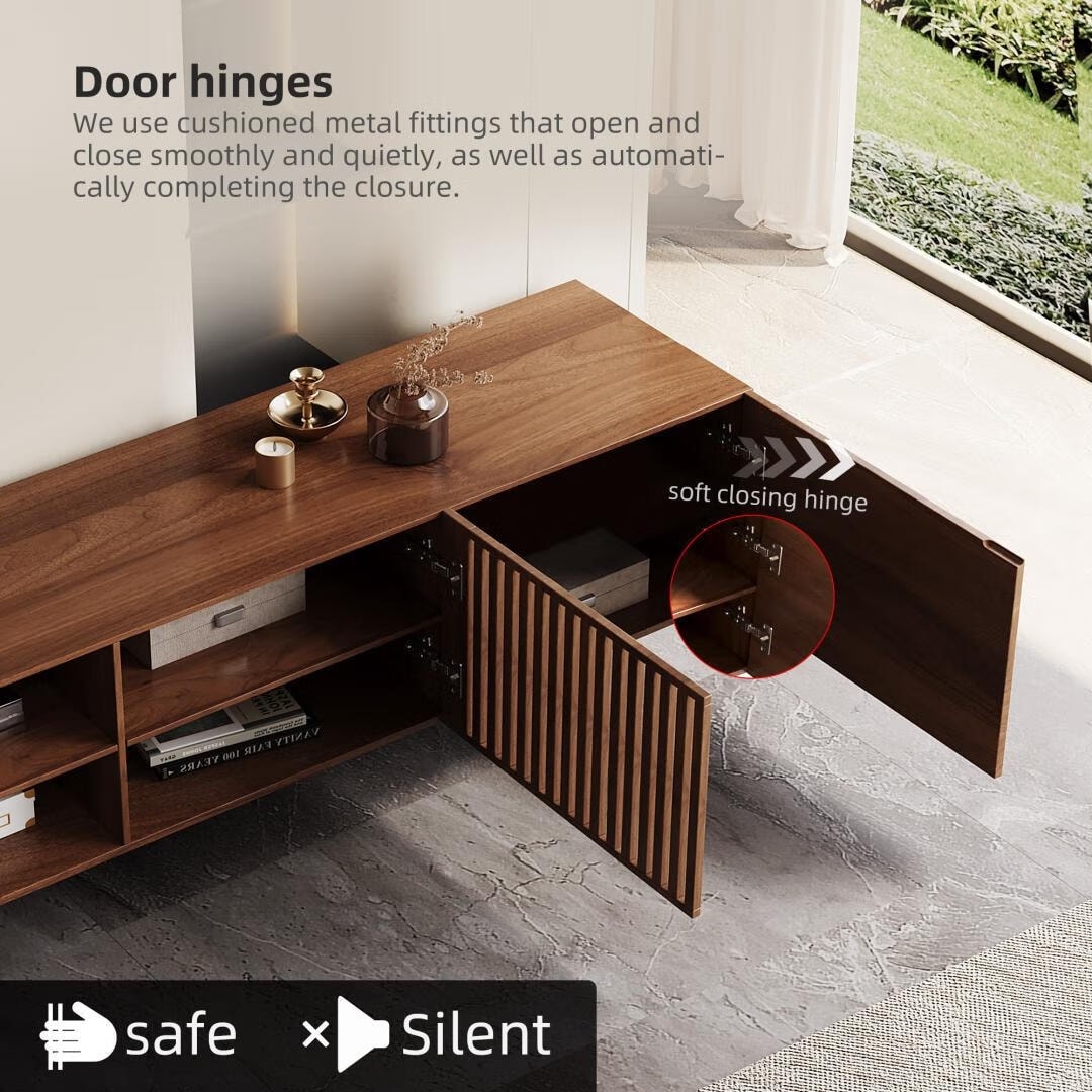 Mid-Century Modern TV Stand with 4 Doors Storage Cabinets, Fits TVs Up to 100 Inches, Living Room Entertainment Center