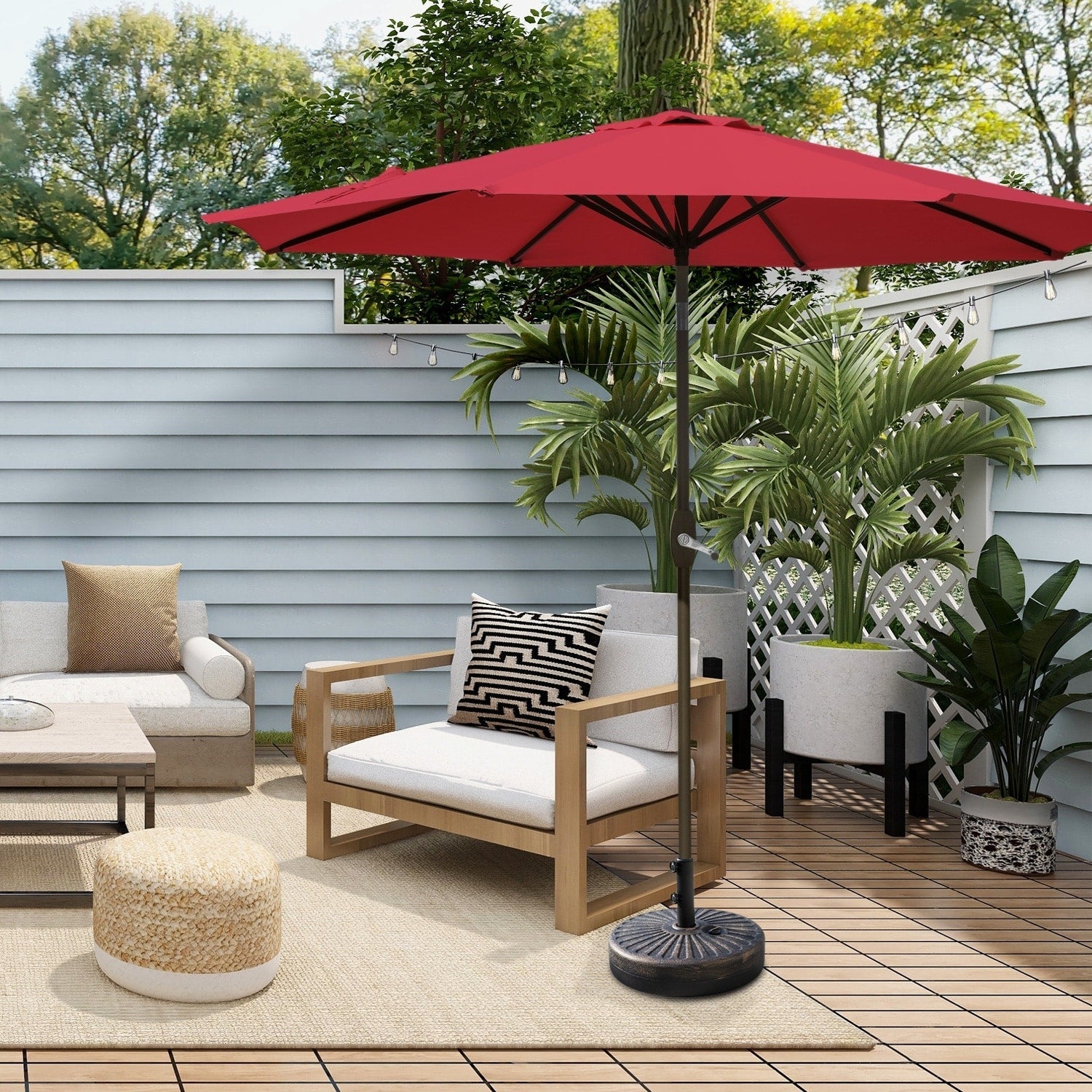 Lopes 9-foot Patio Umbrella with Bronze Finish Base Weight Stand Included