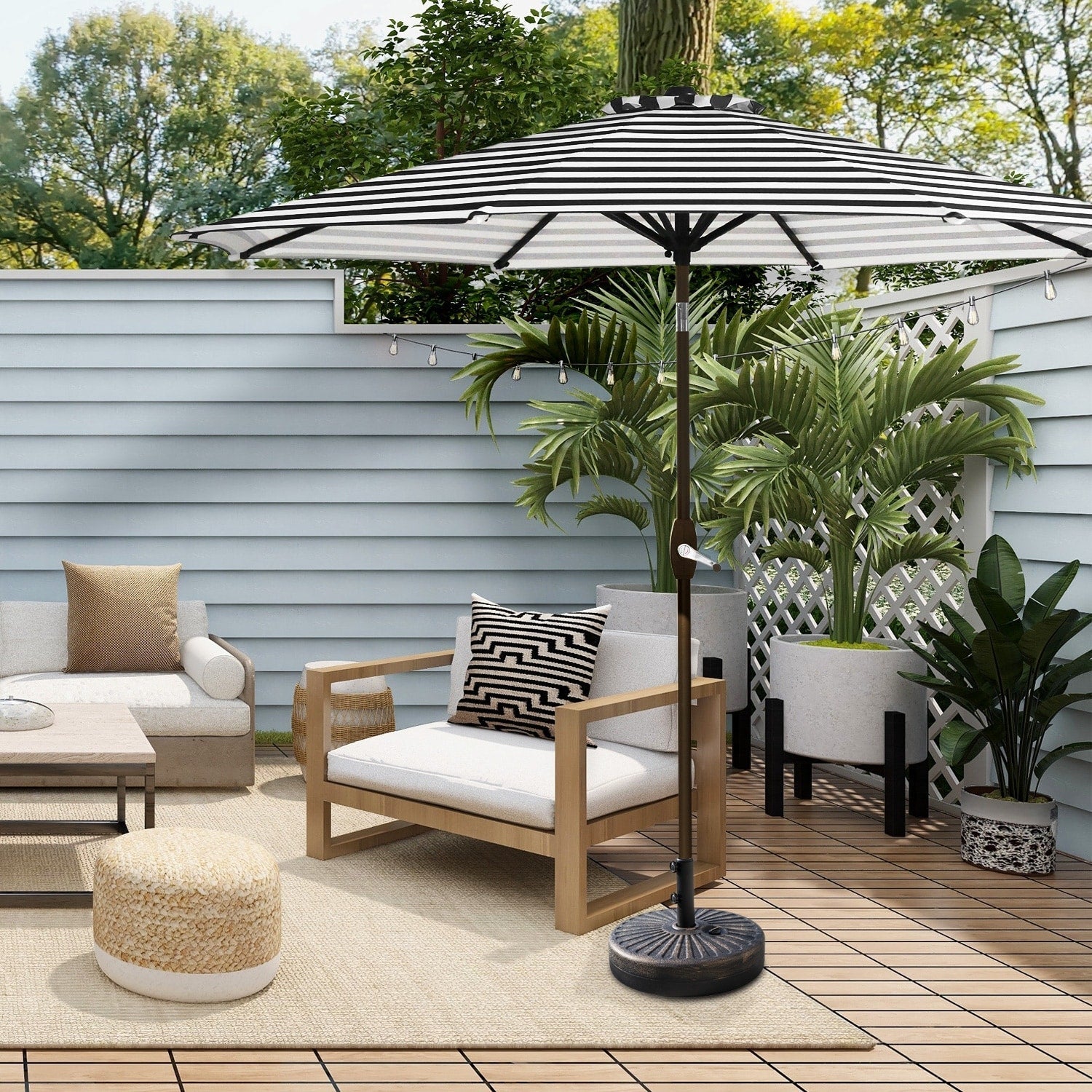 Lopes 9-foot Patio Umbrella with Bronze Finish Base Weight Stand Included