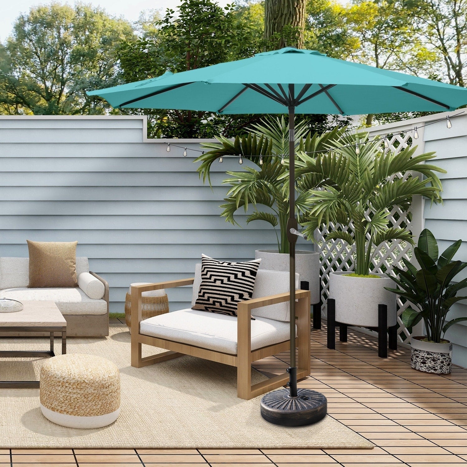 Lopes 9-foot Patio Umbrella with Bronze Finish Base Weight Stand Included
