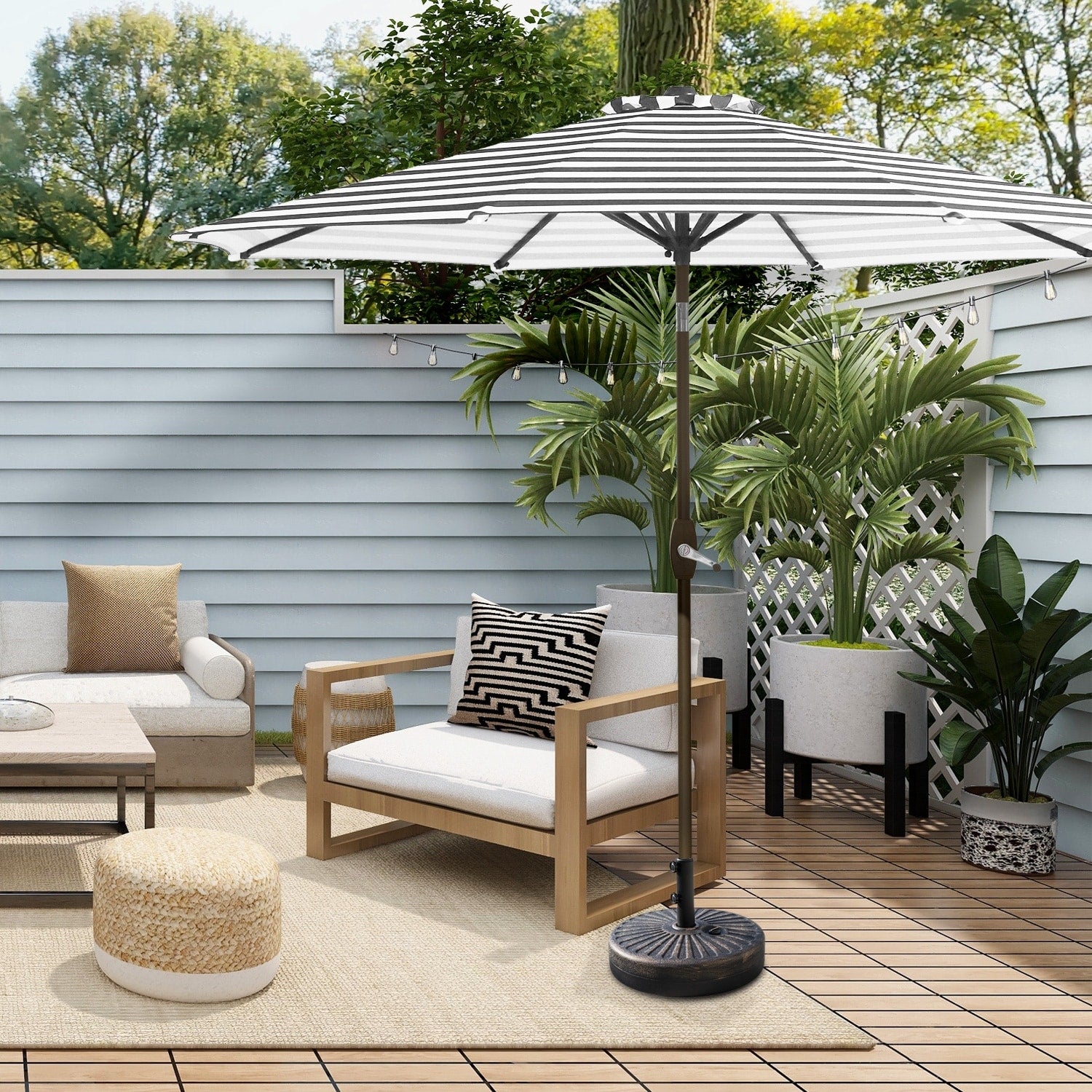 Lopes 9-foot Patio Umbrella with Bronze Finish Base Weight Stand Included