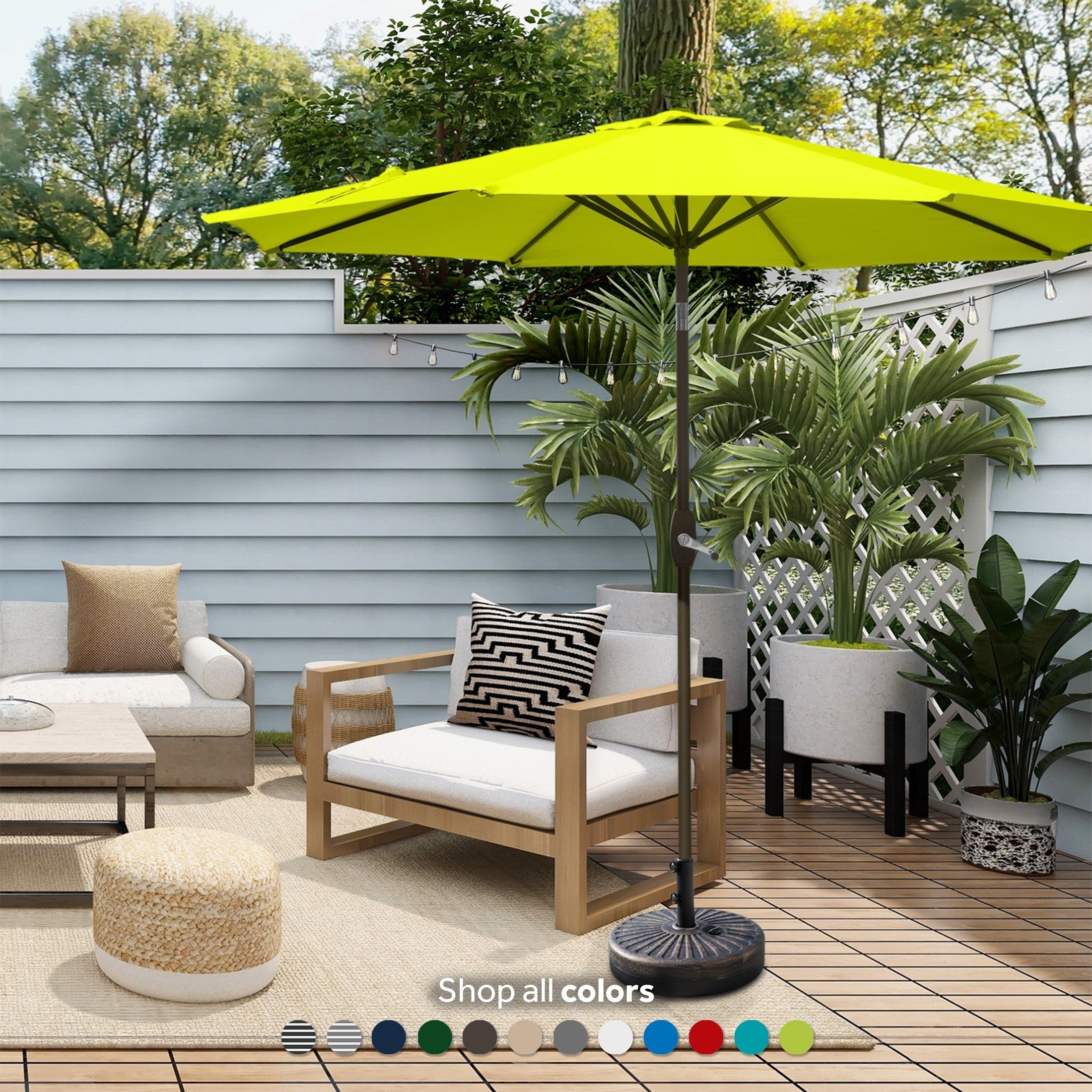 Lopes 9-foot Patio Umbrella with Bronze Finish Base Weight Stand Included