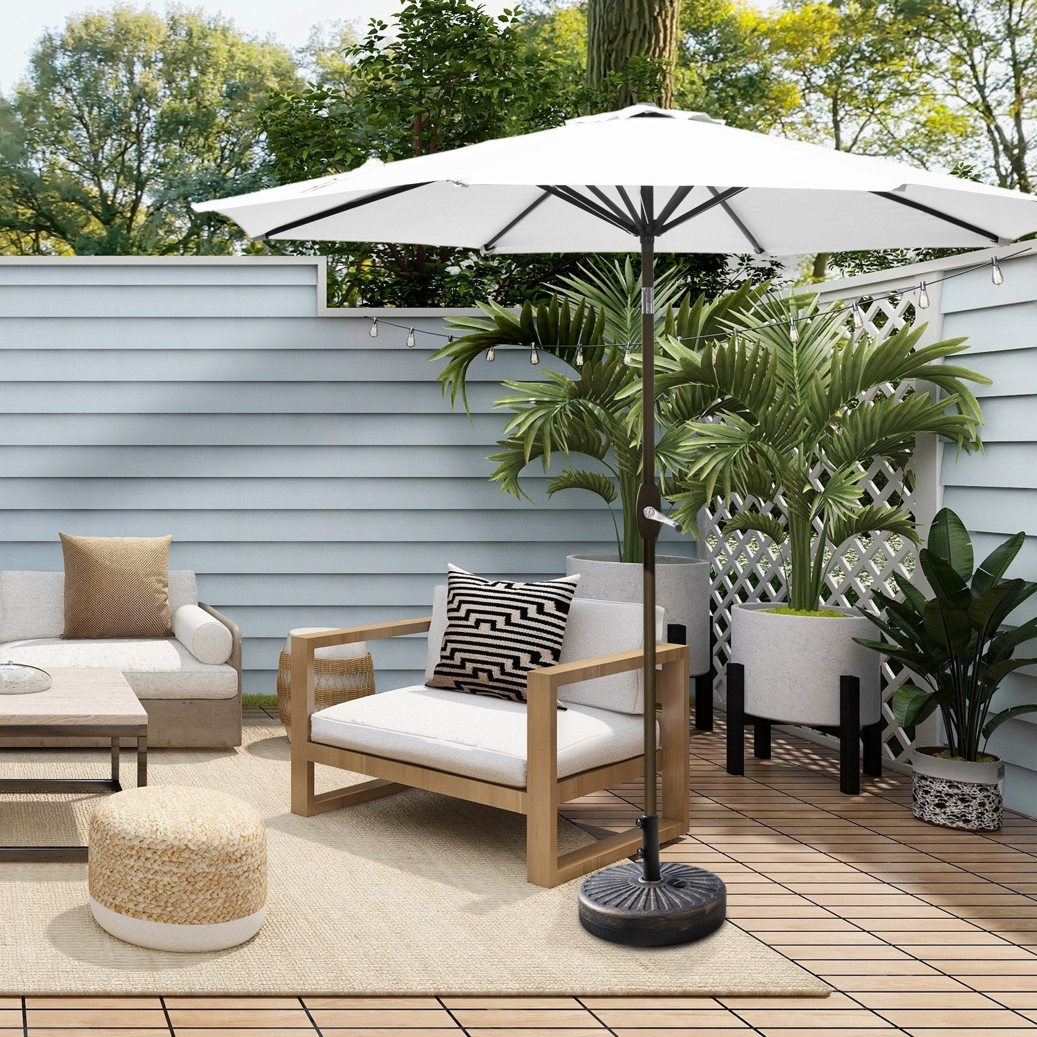 Lopes 9-foot Patio Umbrella with Bronze Finish Base Weight Stand Included