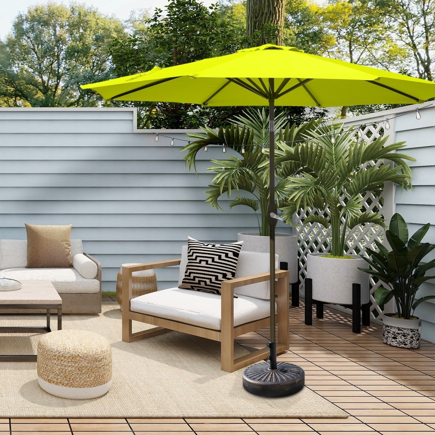 Lopes 9-foot Patio Umbrella with Bronze Finish Base Weight Stand Included