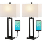 Lucie 28.5 Vintage Industrial Iron LED Table Lamp with Pull-Chain and USB Charging Port, (Set of 2) by JONATHAN Y