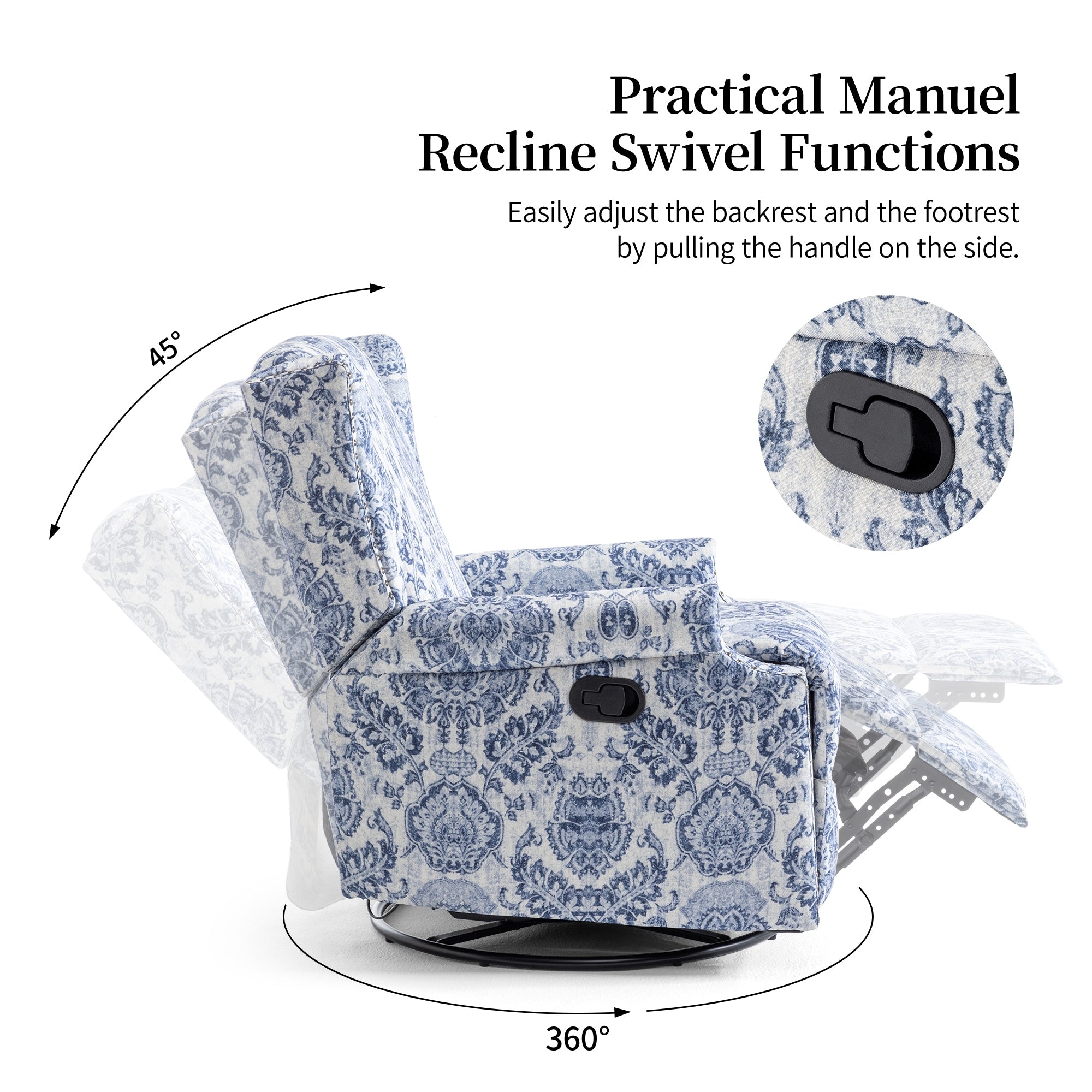 29'' W Pattern Swivel Glider Manual Push Back Recliner Chair Set of 2