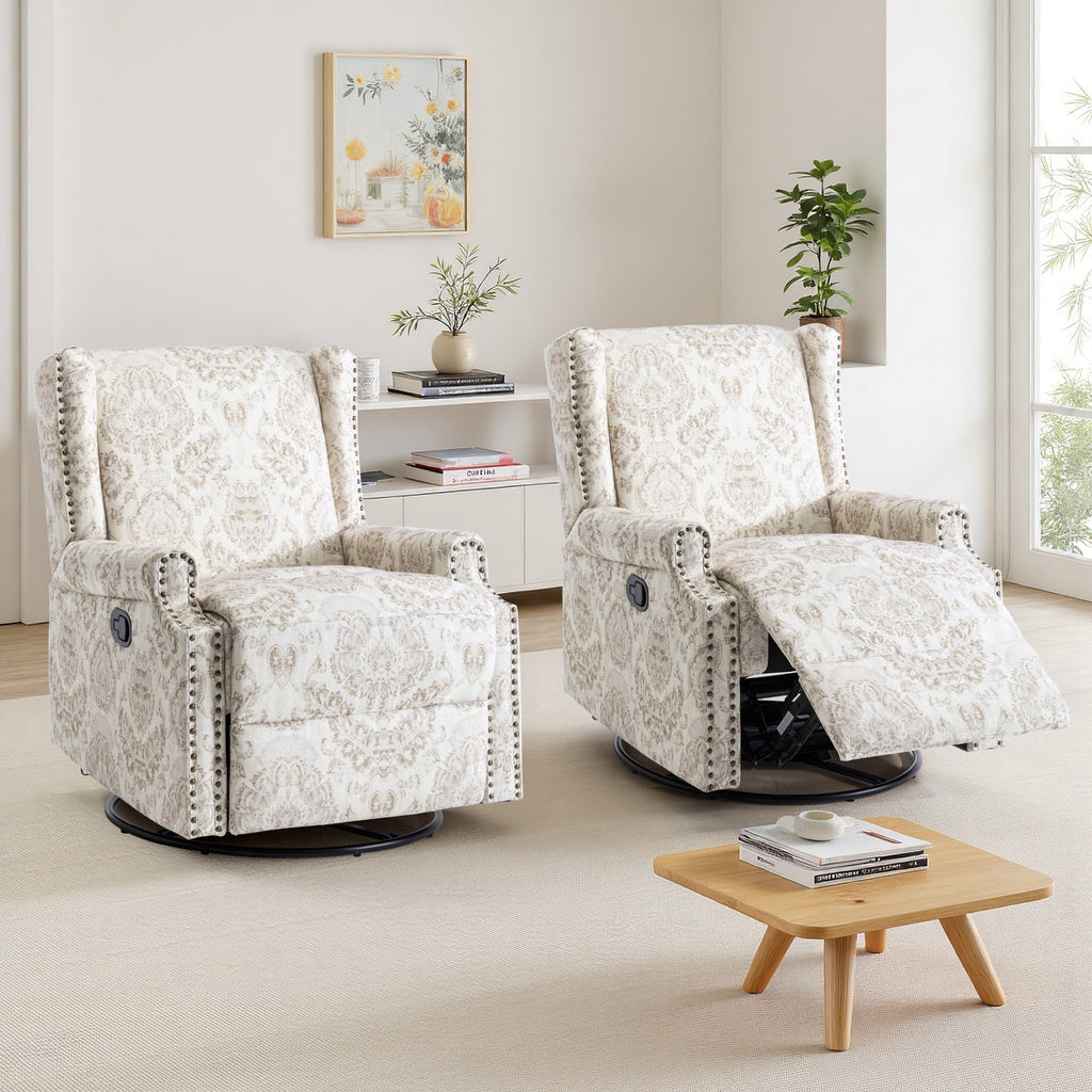 29'' W Pattern Swivel Glider Manual Push Back Recliner Chair Set of 2