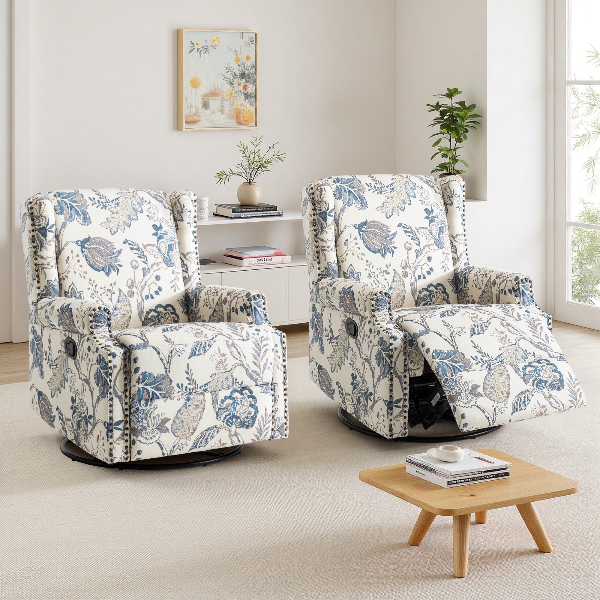 29'' W Pattern Swivel Glider Manual Push Back Recliner Chair Set of 2
