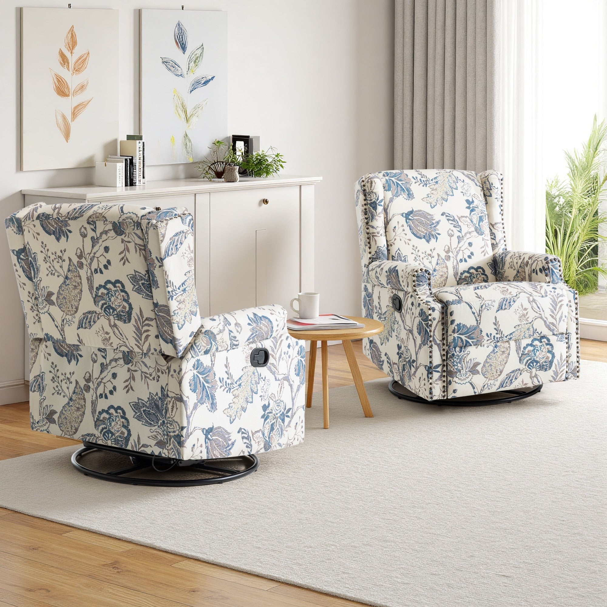29'' W Pattern Swivel Glider Manual Push Back Recliner Chair Set of 2