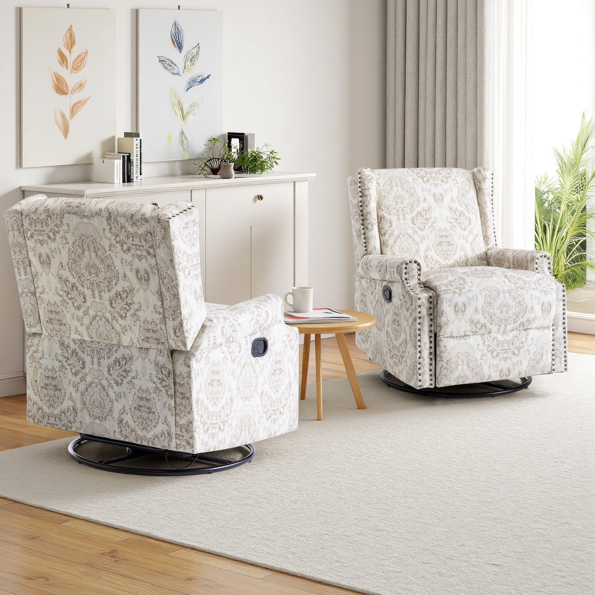 29'' W Pattern Swivel Glider Manual Push Back Recliner Chair Set of 2