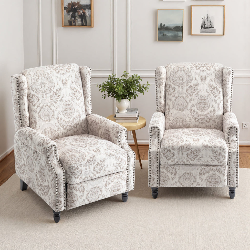 29'' W Vintage Floral Manual Push Back Recliner Chair Set of 2