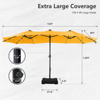 MAISON ARTS 15-foot Rectangular Crank Double-sided Outdoor Market Umbrella Solar LED Lighted Patio Umbrella with Base Included