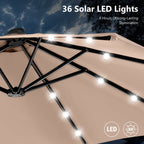 MAISON ARTS 15-foot Rectangular Crank Double-sided Outdoor Market Umbrella Solar LED Lighted Patio Umbrella with Base Included