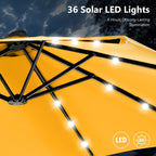 MAISON ARTS 15-foot Rectangular Crank Double-sided Outdoor Market Umbrella Solar LED Lighted Patio Umbrella with Base Included