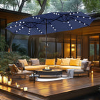 MAISON ARTS 15-foot Rectangular Crank Double-sided Outdoor Market Umbrella Solar LED Lighted Patio Umbrella with Base Included