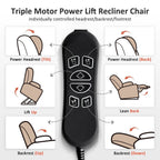 MCombo Large-Wide Dual Motor Power Lift Recliner with Massage and Dual Heating for Big and Tall Elderly, Fabric R7635