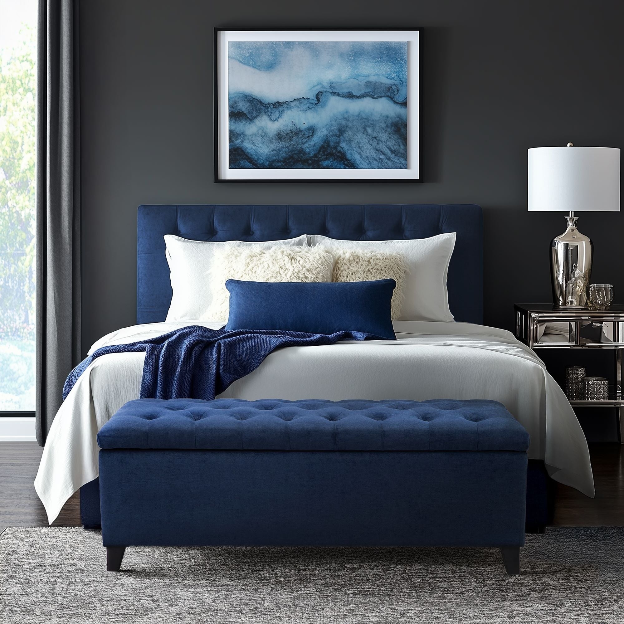 Madison Park Sasha Tufted Top Upholstered Storage Bench
