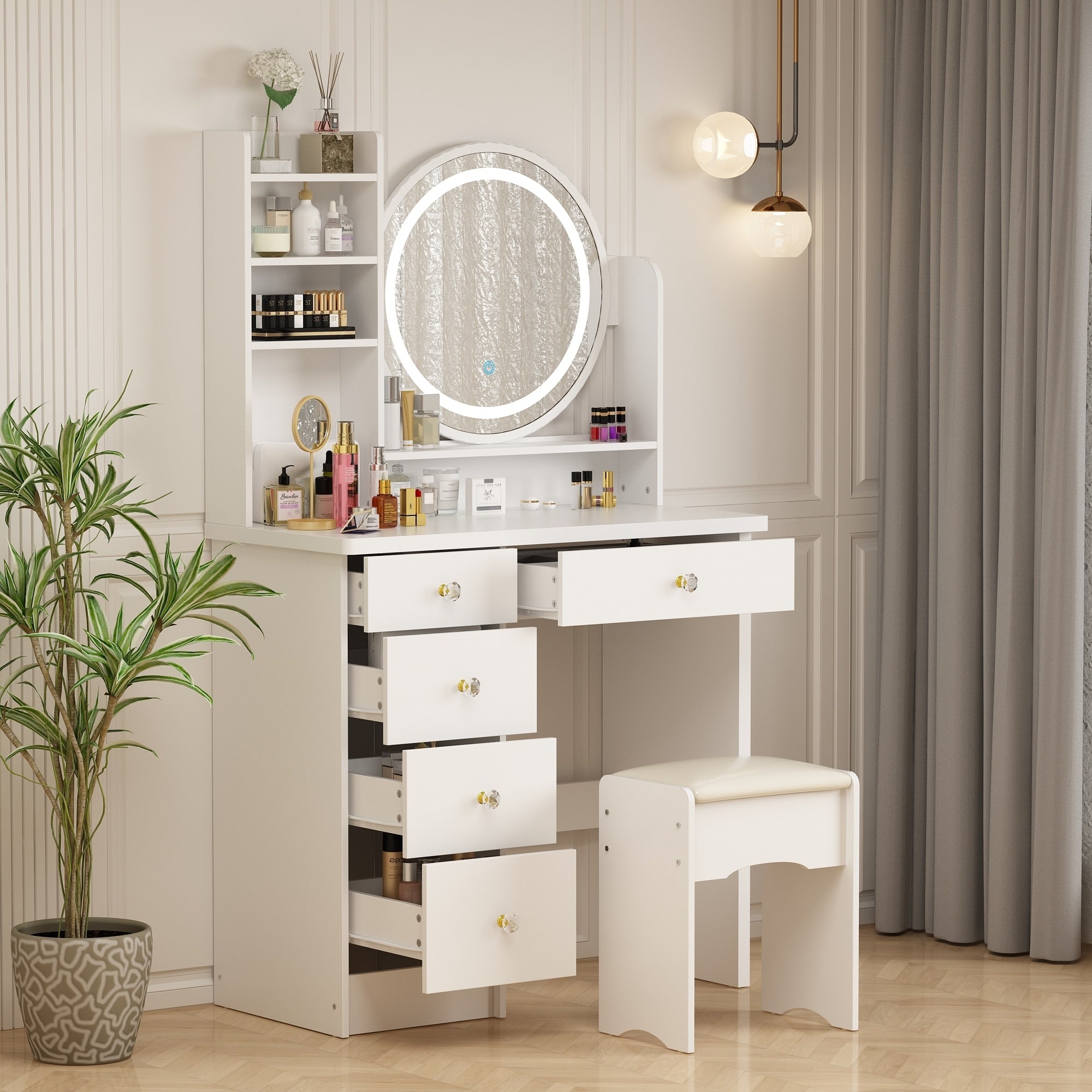 Makeup Vanity Dressing Table Set With Touch Screen Mirror & Stool