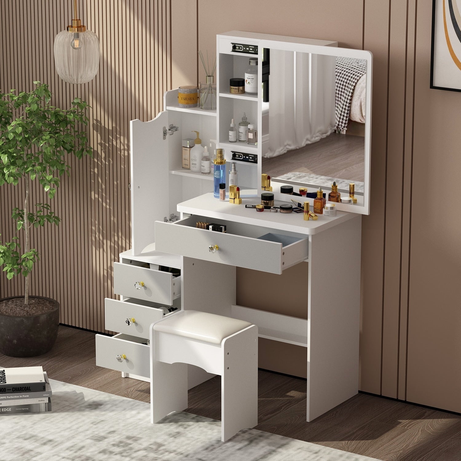 Makeup Vanity Set with Mirror and stool