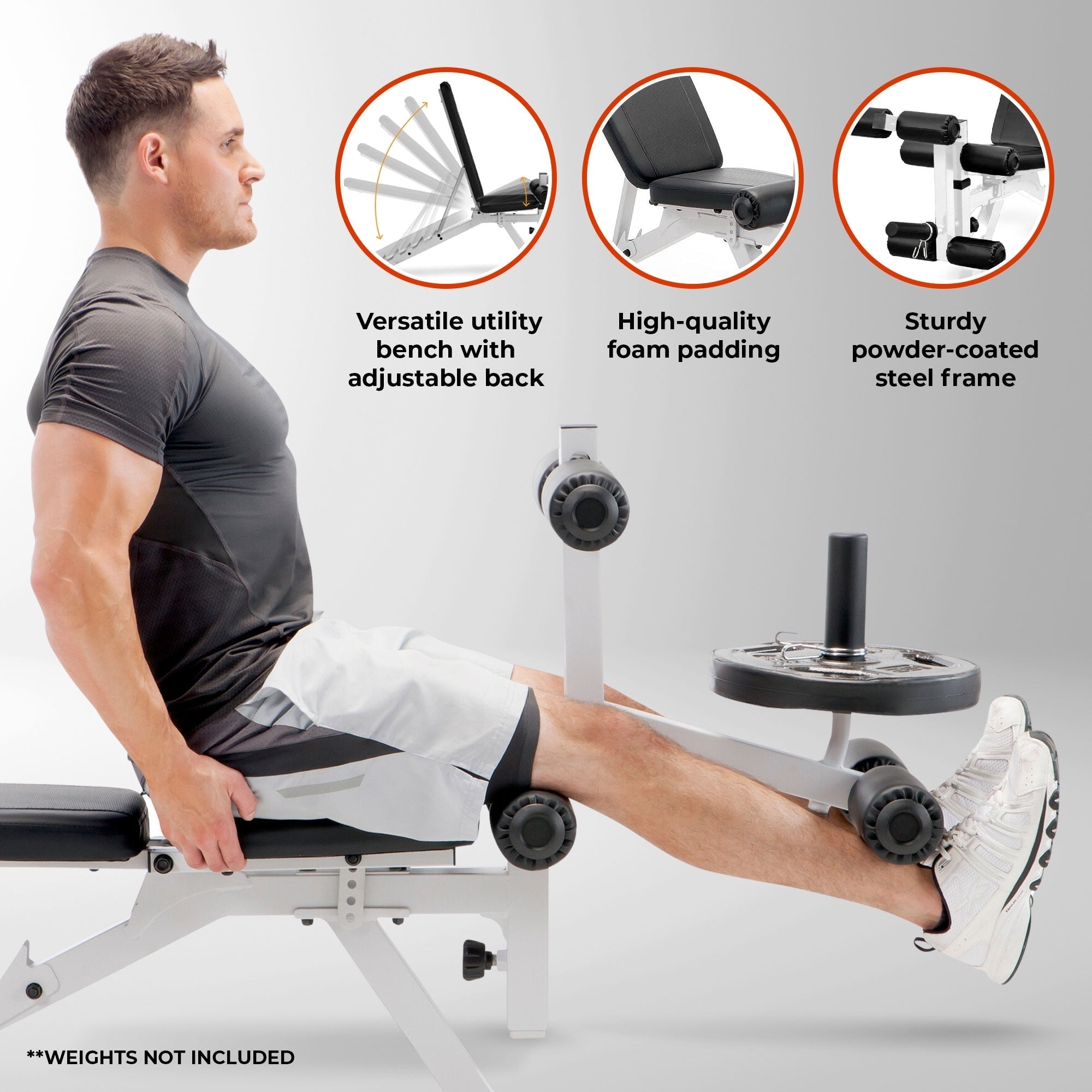 Marcy Powder Coated Steel Home Gym Multipurpose Adjustable Weight Bench, White - 65 x 23 x 46.5 inches
