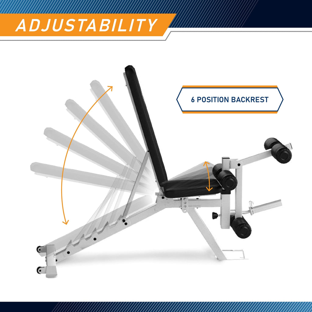 Marcy Powder Coated Steel Home Gym Multipurpose Adjustable Weight Bench, White - 65 x 23 x 46.5 inches
