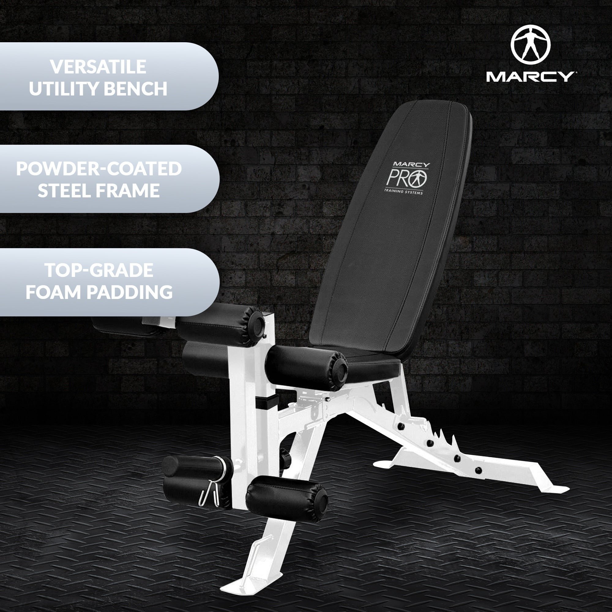 Marcy Powder Coated Steel Home Gym Multipurpose Adjustable Weight Bench, White - 65 x 23 x 46.5 inches