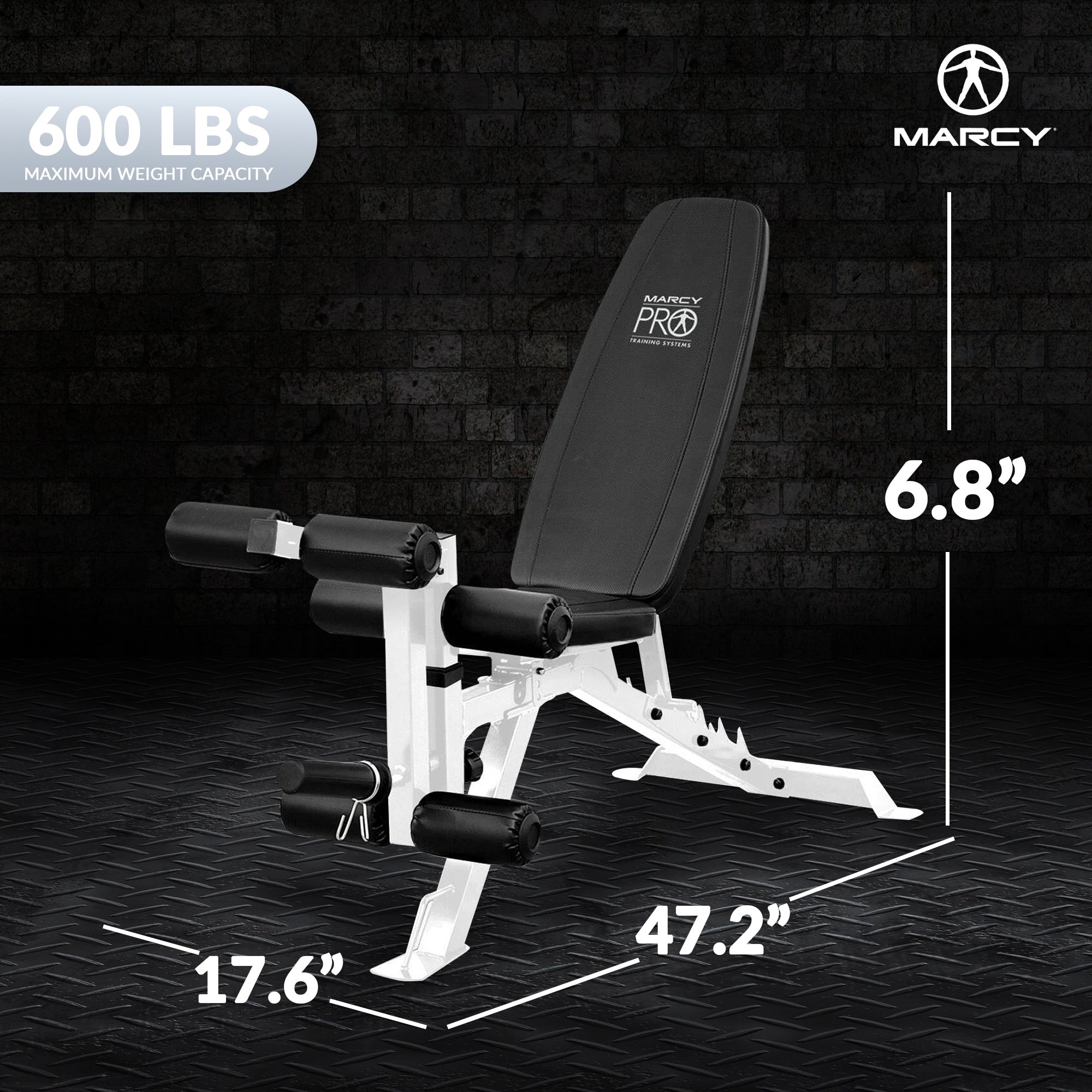 Marcy Powder Coated Steel Home Gym Multipurpose Adjustable Weight Bench, White - 65 x 23 x 46.5 inches