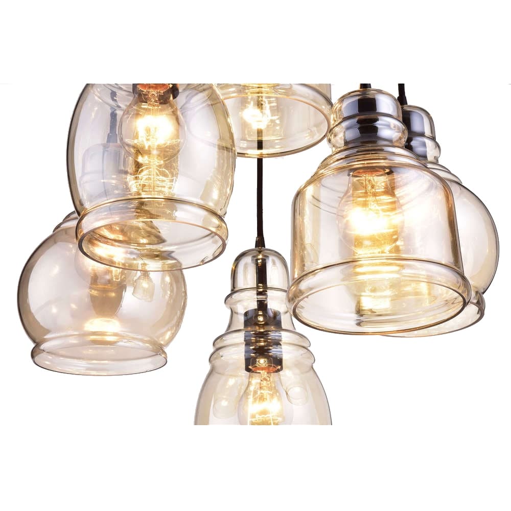 Mariana Cognac Glass Antique Black and Round Base 6-light Pendant