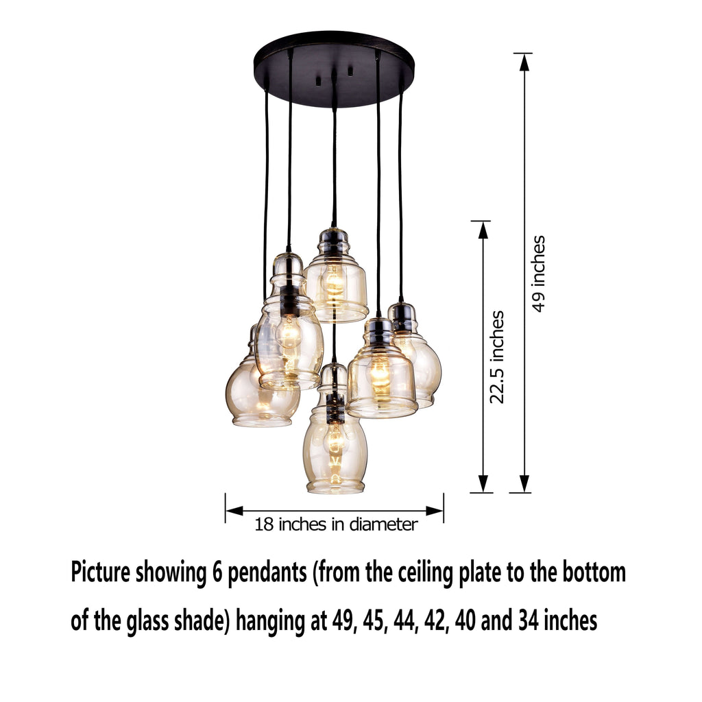 Mariana Cognac Glass Antique Black and Round Base 6-light Pendant