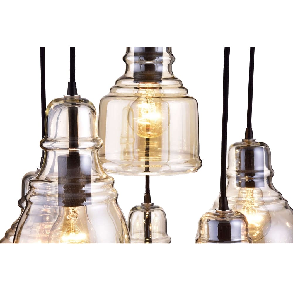 Mariana Cognac Glass Antique Black and Round Base 6-light Pendant