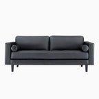 Modern Genuine Leather Sofa with Wooden Legs & Additional Bolster Pillow