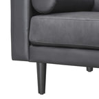 Modern Genuine Leather Sofa with Wooden Legs & Additional Bolster Pillow