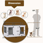 Mcombo Large Dog Crate Furniture TV Stand,Wooden Dog Kennel with Double Doors 1861