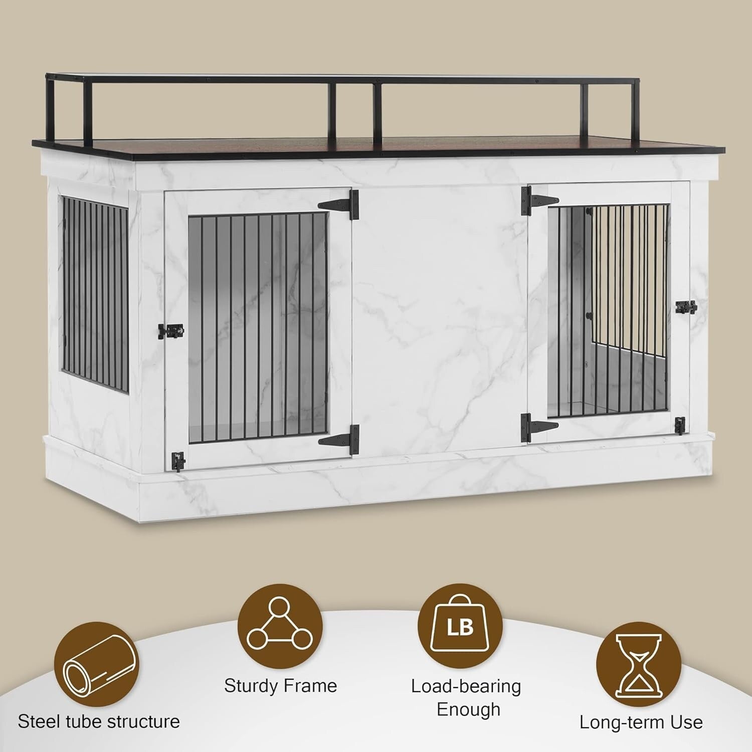 Mcombo Large Dog Crate Furniture TV Stand,Wooden Dog Kennel with Double Doors 1861