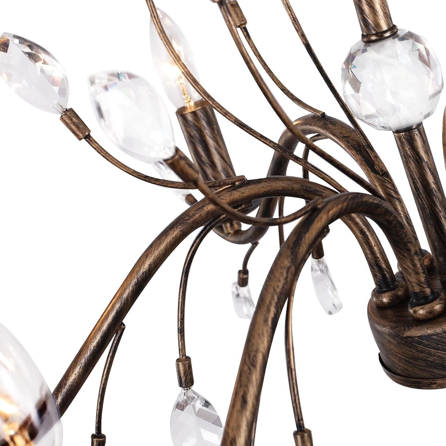 Farmhouse Retro Tree Branch Crystal Chandelier Candle-Style Pendant Light