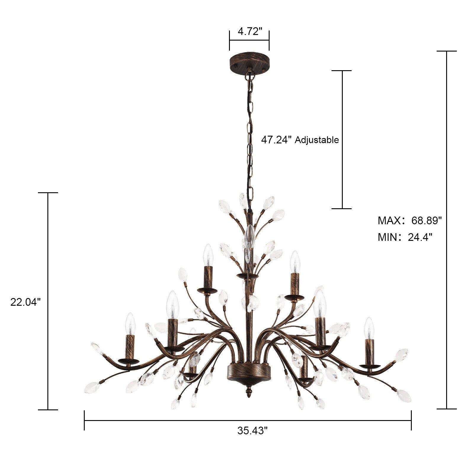 Farmhouse Retro Tree Branch Crystal Chandelier Candle-Style Pendant Light