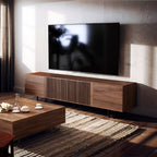 Mid-Century Modern TV Stand with 4 Doors Storage Cabinets, Fits TVs Up to 100 Inches, Living Room Entertainment Center