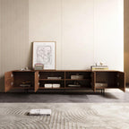 Mid-Century Modern TV Stand with 4 Doors Storage Cabinets, Fits TVs Up to 100 Inches, Living Room Entertainment Center
