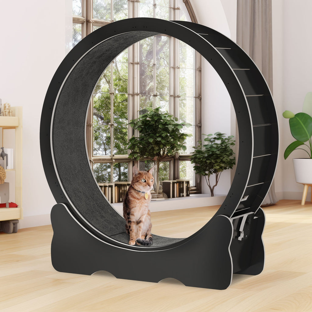 Moasis 43.3 inch Wood Large Cat Treadmill Exercise Running Wheel with Carpeted Runway