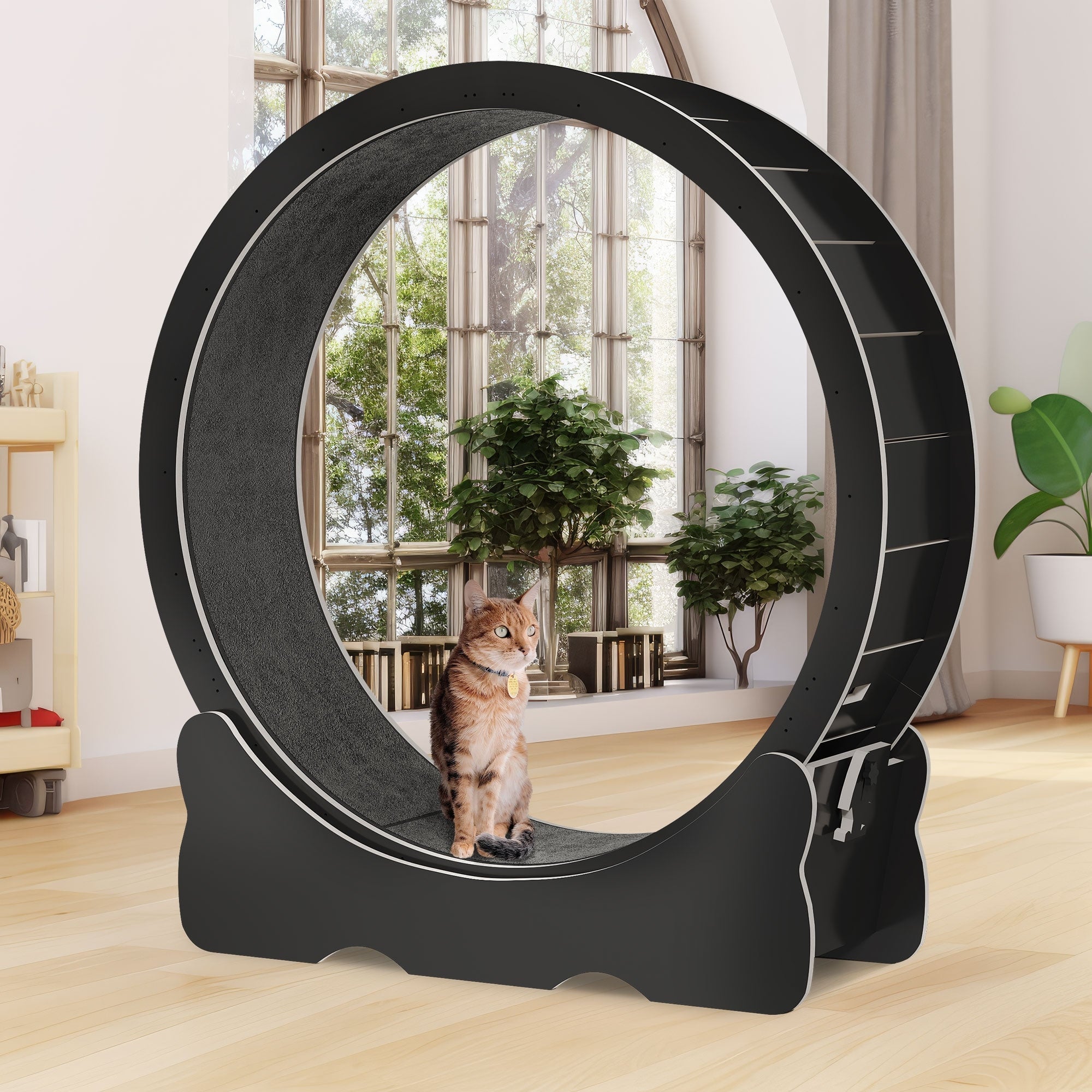 Moasis 43.3 inch Wood Large Cat Treadmill Exercise Running Wheel with Carpeted Runway